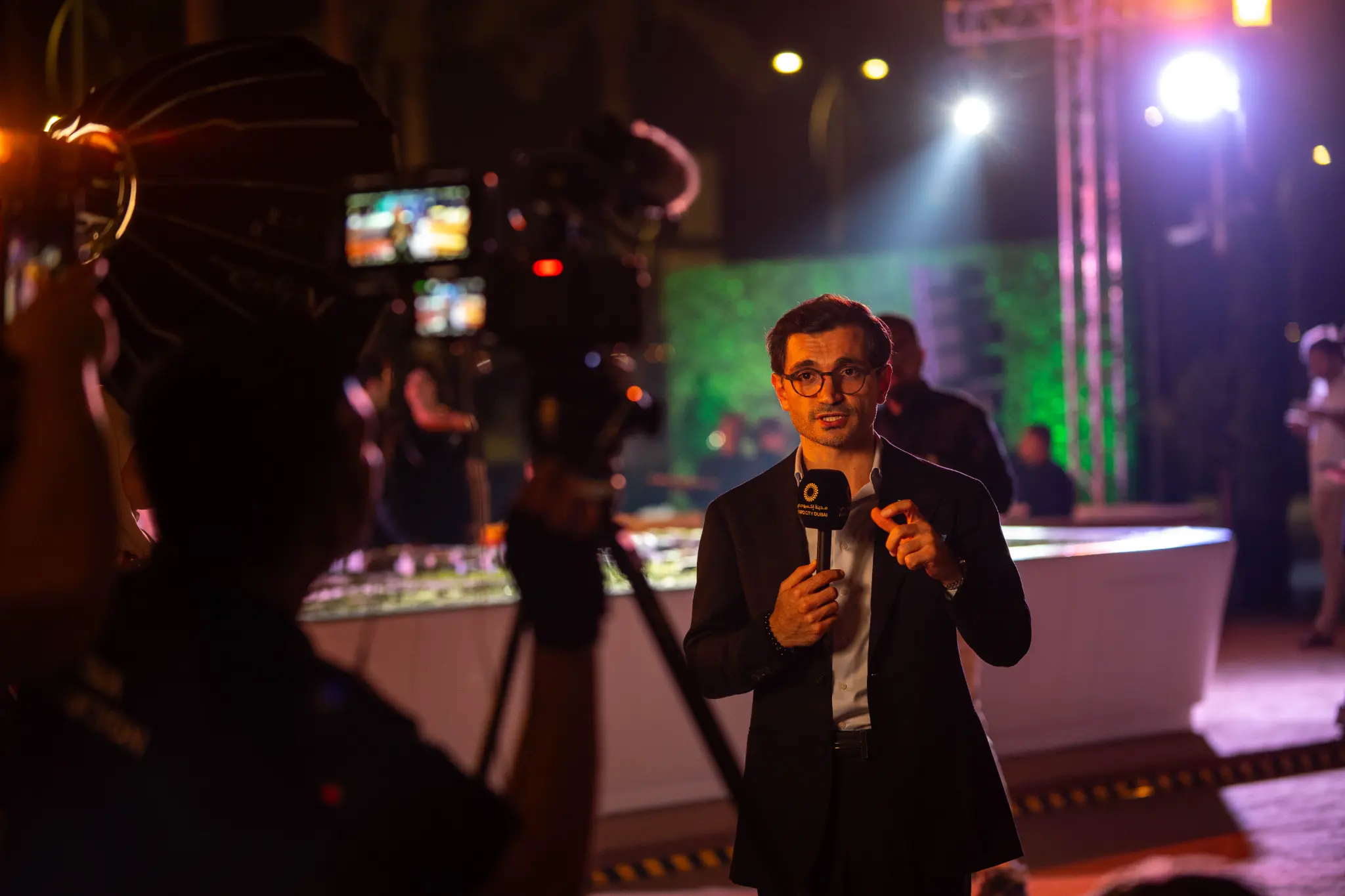 Kamil Magomedov being interviewed by media at Expo City Dubai